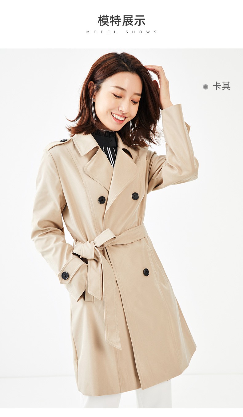 罗蒙风衣女士中长款2022春秋系带收腰时尚优雅百搭修身双排扣英伦外套