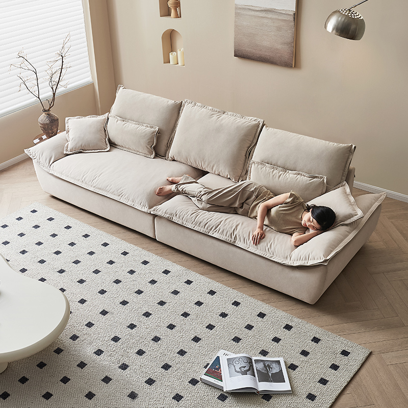 全友家居猫爪布艺帆船沙发奶油风客厅家用大小户型三人直排沙发