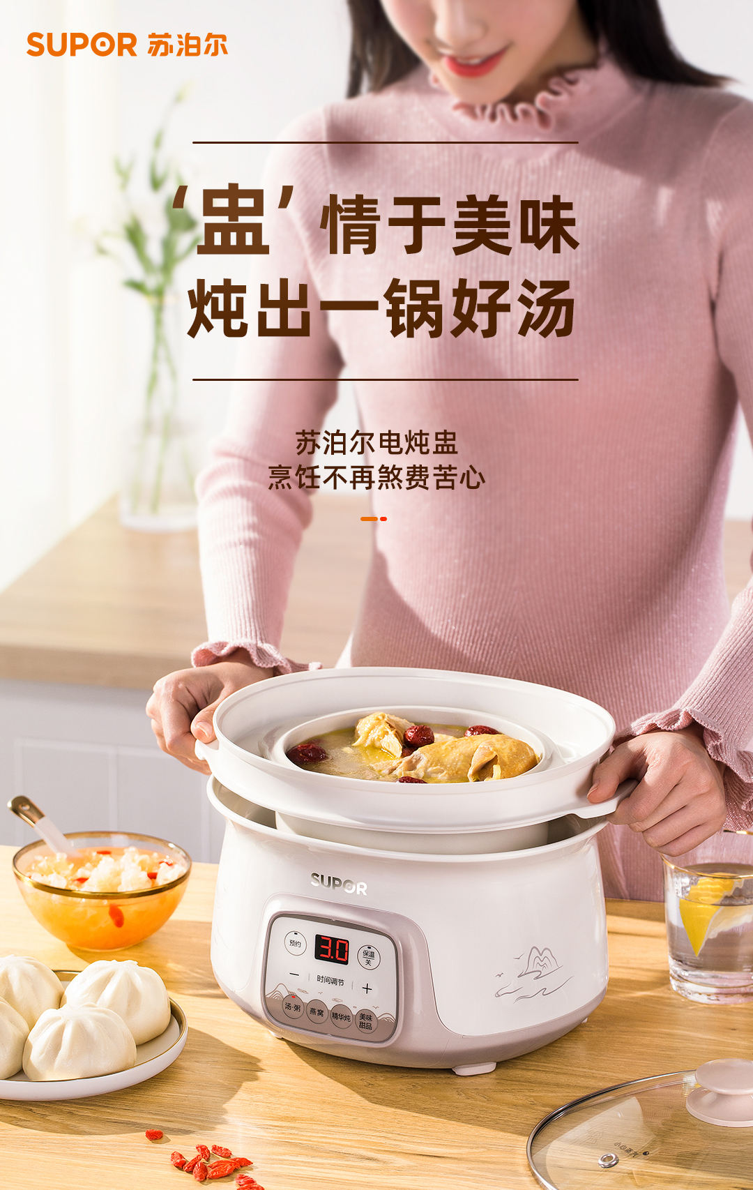 苏泊尔电炖锅煲汤锅燕窝炖盅宝宝隔水炖养生多功能家用陶瓷煮粥锅25l