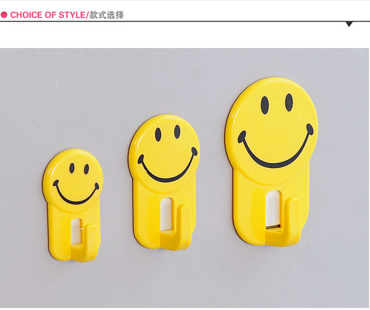 可爱笑脸强力毛巾挂钩粘钩大中小号3枚入居家