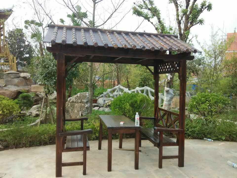 森美人户外凉亭庭院别墅实木休闲家用小亭子花园阳台防腐木葡萄架农家
