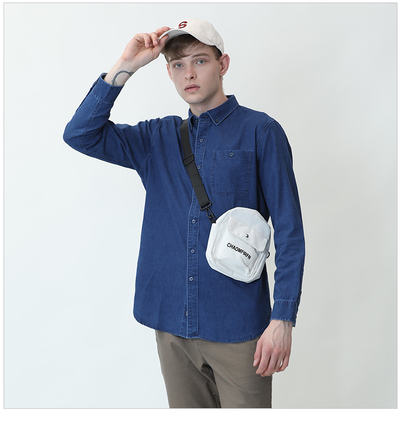 boton波顿男装牛仔长袖衬衫简约男士牛仔上衣百搭衬衣