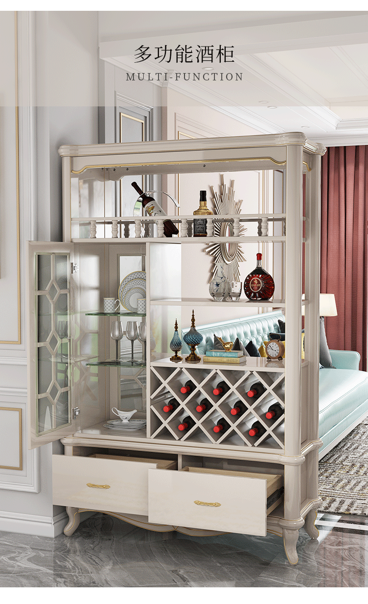 欧若凡美式轻奢双面间厅柜简欧隔断柜欧式进酒柜客厅玄关柜大屏风柜