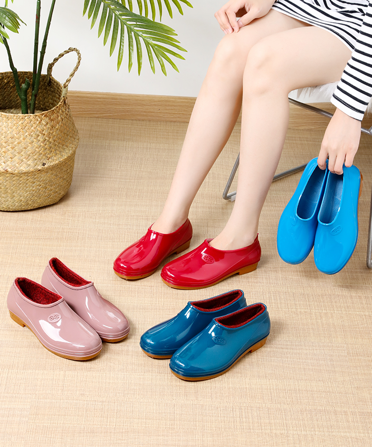 女士低帮短筒浅口水鞋厨房洗车洗菜拖地家用防水雨鞋胶鞋套鞋 知义