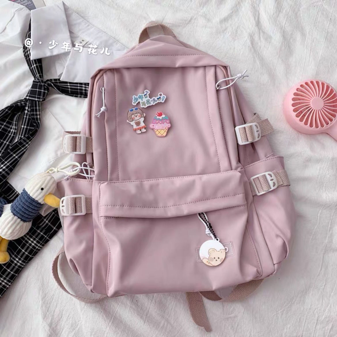 韩国高颜值初中生书包女学生韩版古风双肩包ins超火高中原宿背包 黑色