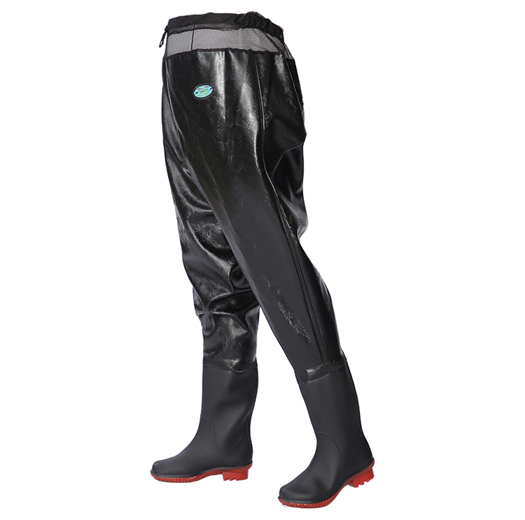 齐腰半身下水裤连体雨鞋过膝水鞋雨靴防水靴套鞋加长高筒胶鞋男女 闪