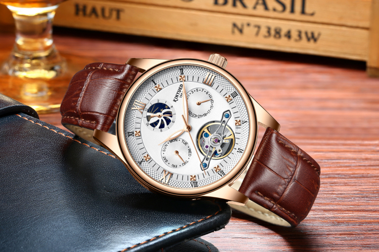 正品kinyued金悦达瑞士时尚男士多功能全自动陀飞轮机械腕表