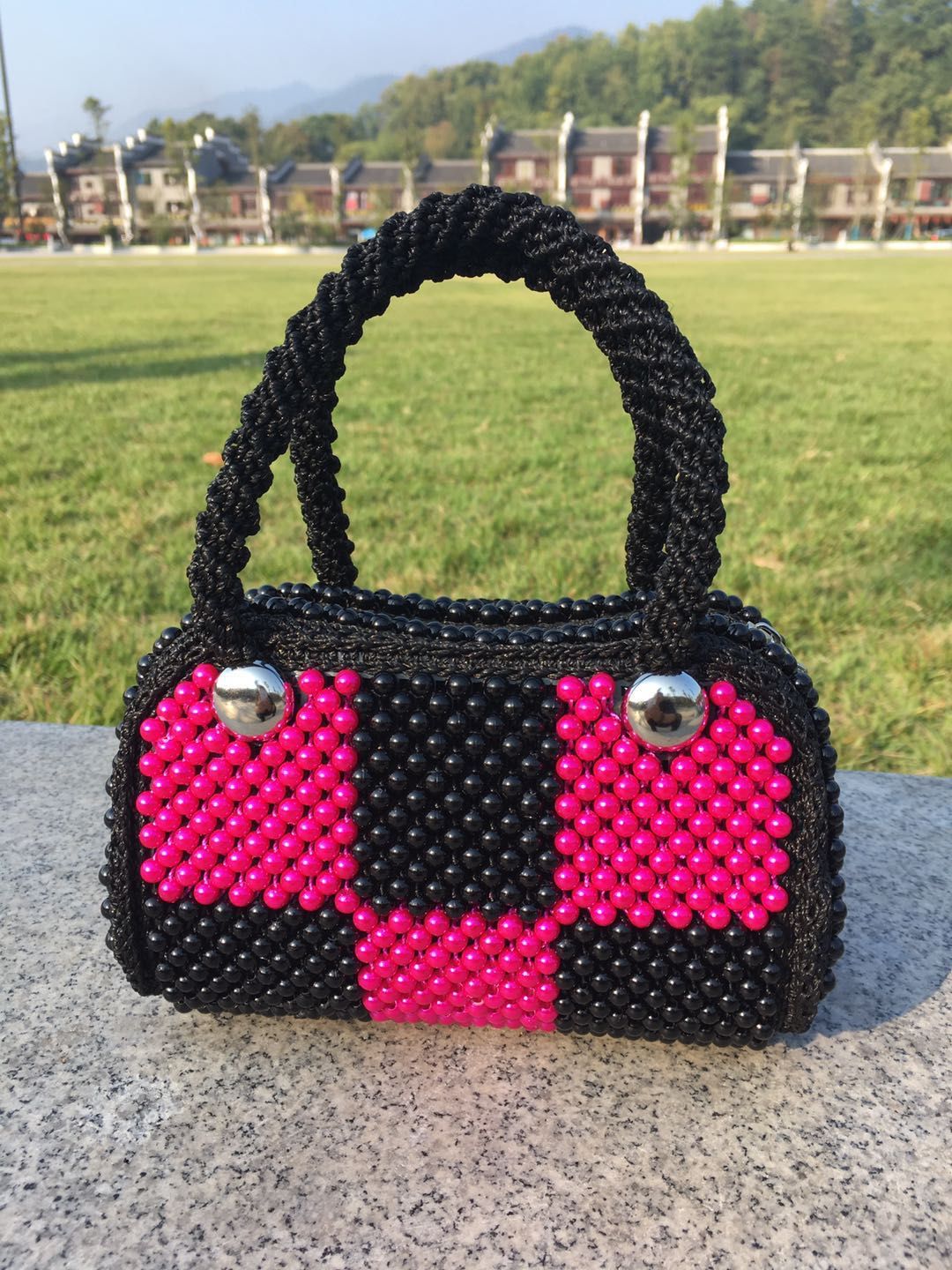 成品包包串珠手工成品手提妈咪包女包手提包单肩斜挎珠子包珍珠包粉