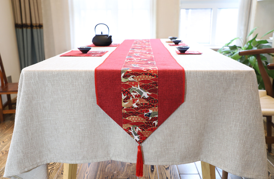 顾致 喜庆红色桌旗 中式礼婚庆桌布艺茶席中国风棉麻复古【价格 图片