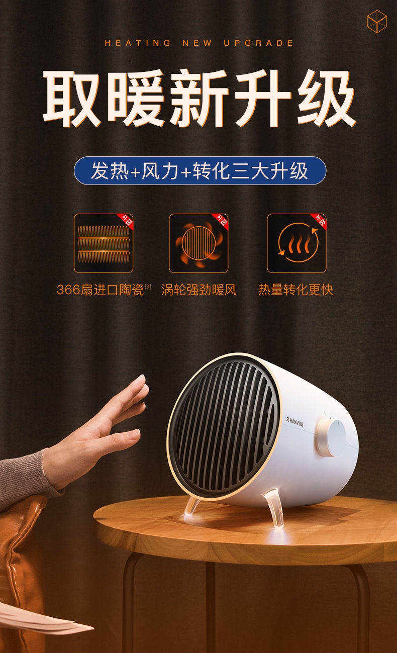 黑科技暖风机古达家用节能省电小型热风陶瓷速热取暖机安全