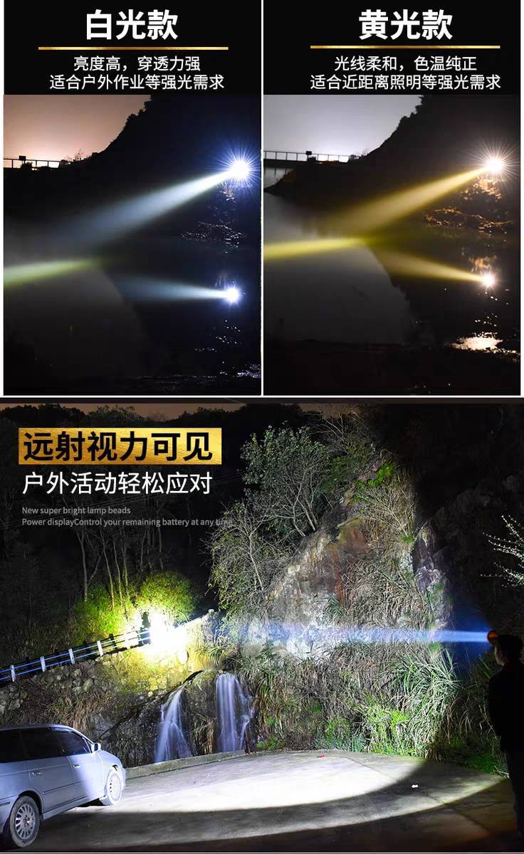 led头灯强光可充电超亮防水军家用远射头戴式手电筒黄夜钓鱼矿灯