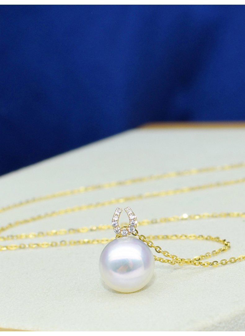 海瞳18k金珍珠吊坠 正圆 节日礼物首饰 日本海水珍珠吊坠 【u米】时尚