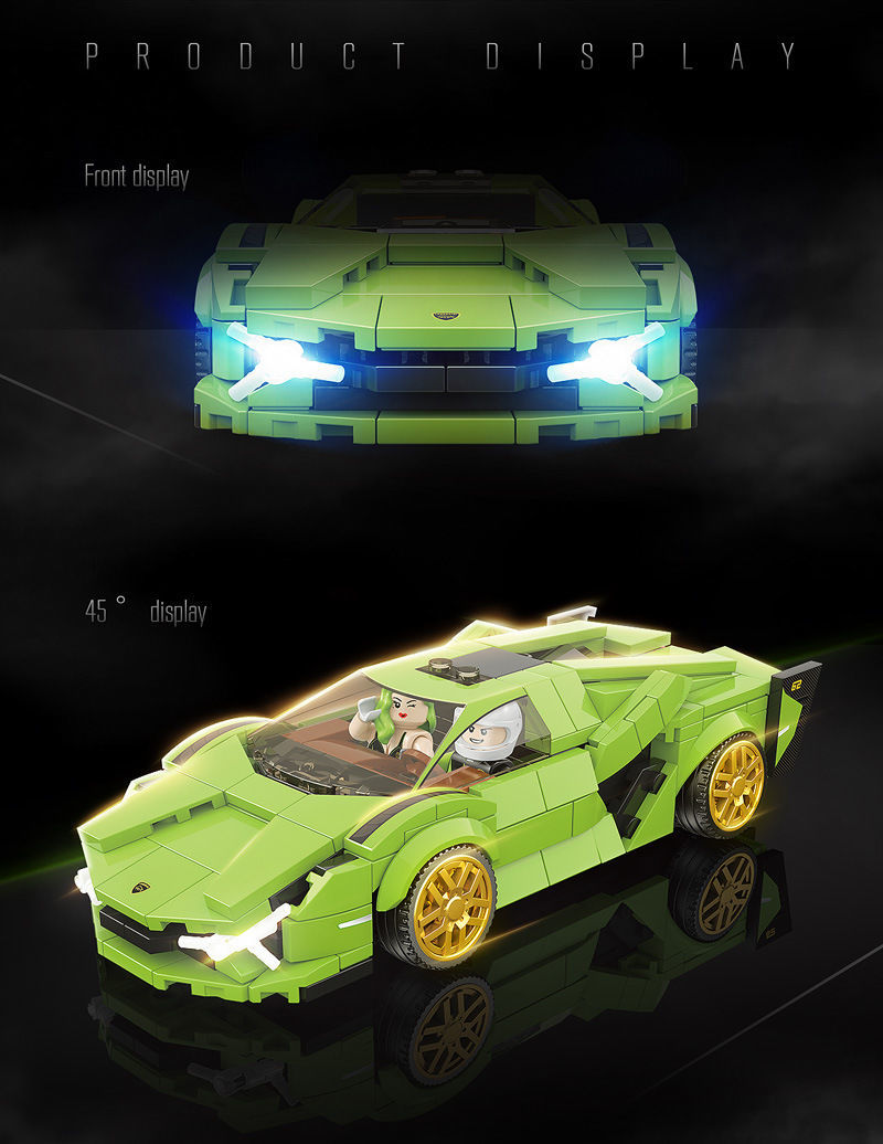 兼容乐高幻影忍者积木兰博基尼跑车拼装汽车模型回力赛车乐高男孩两变