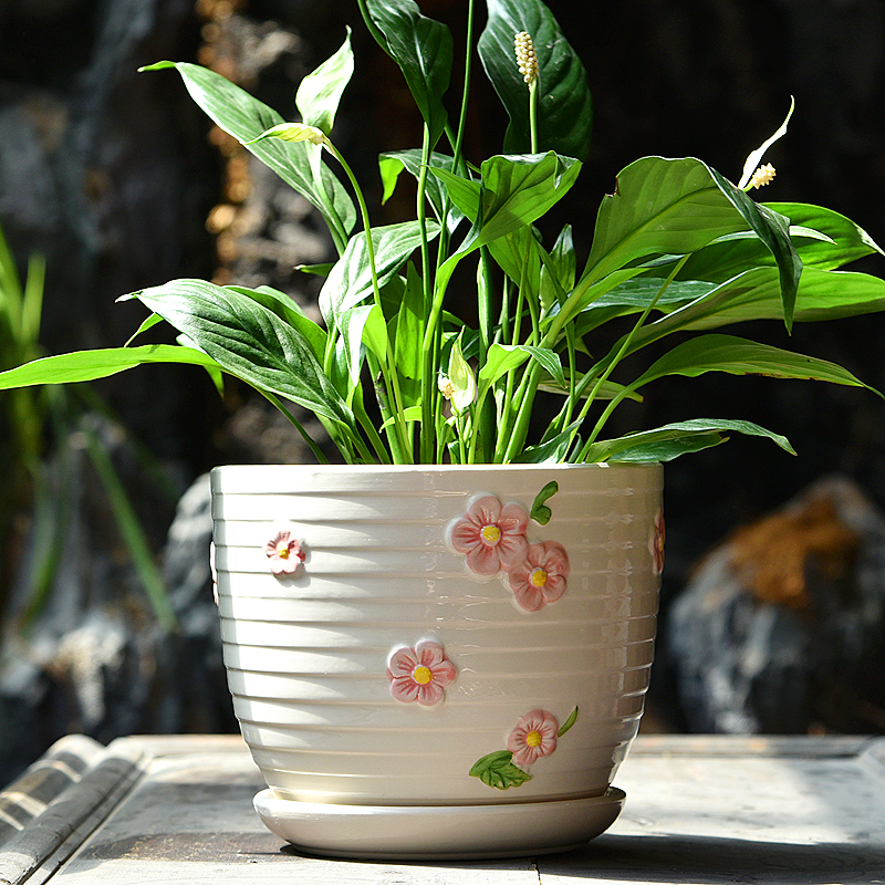 陶瓷花盆带托盘大号特大号清仓特价家用绿萝吊兰塑料多肉小花盆单个