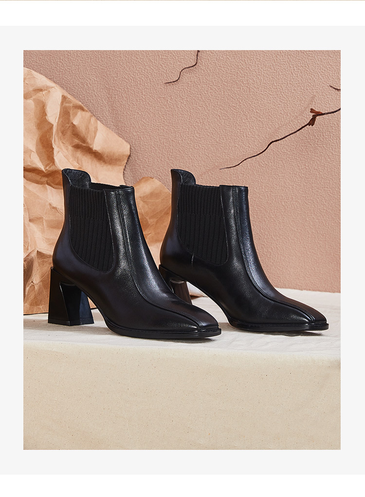 康奈(kangnai)女士短靴15408002 康奈女鞋 冬季女士新款套筒切尔西靴