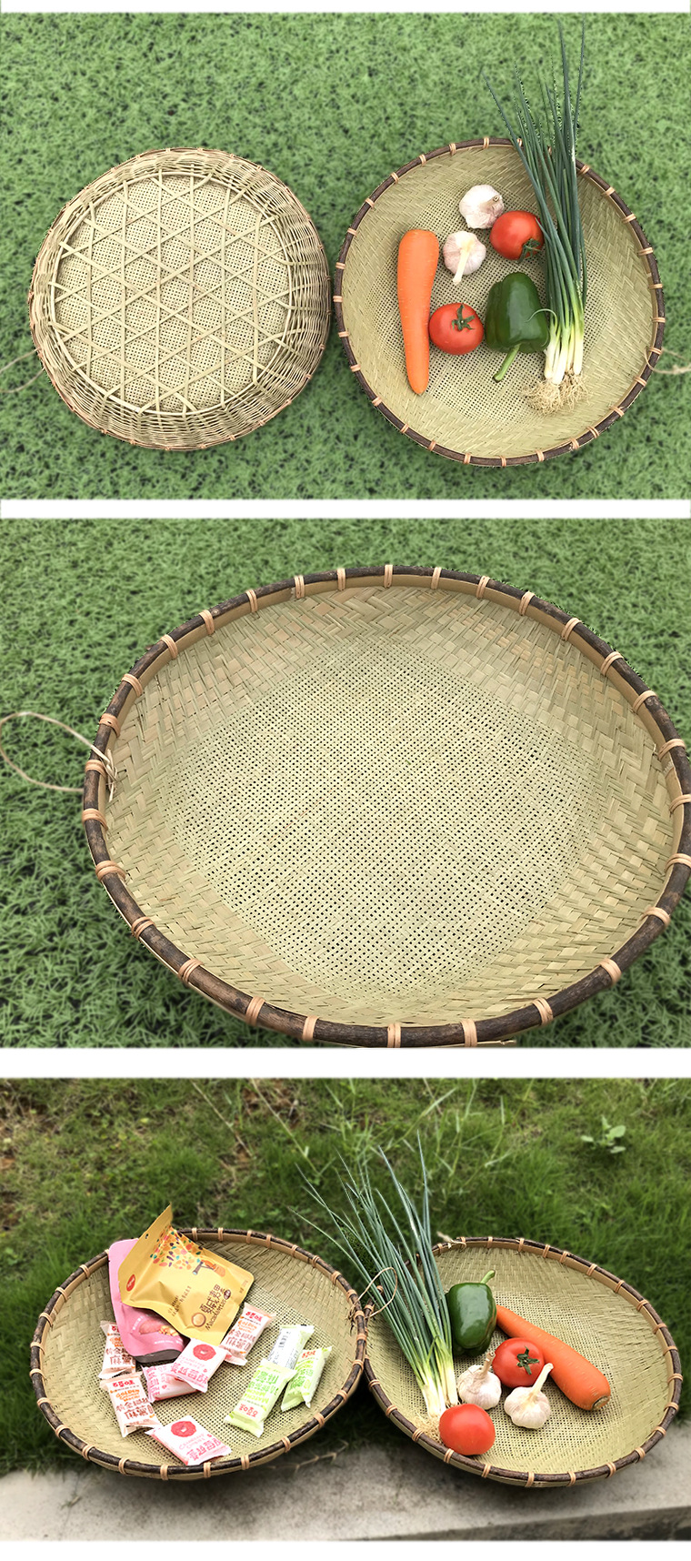 竹筛子圆簸箕竹编阿斯卡利(ascari)农家用手工编织米筛子装饰晾晒用具