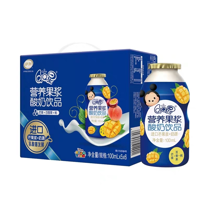伊利qq星营养果酱酸奶饮品芒果百香果桃100ml30瓶儿童饮料饮品