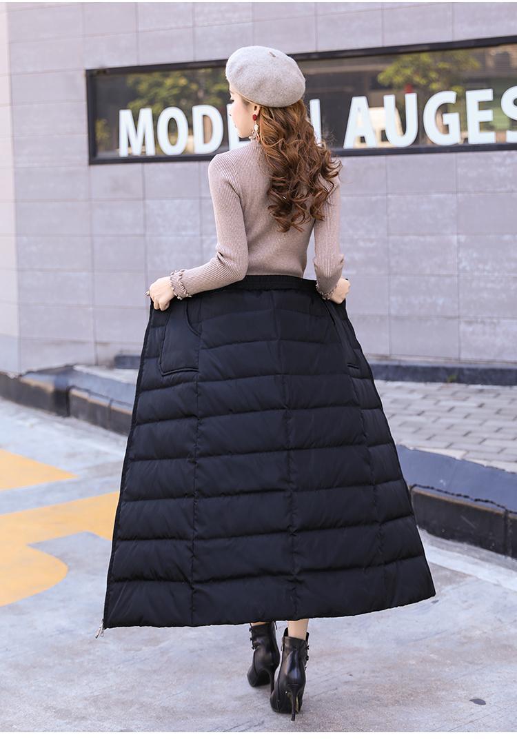 冬天裙子2021新款防风保暖拉链羽绒棉半身裙时尚半身长裙大码冬裙