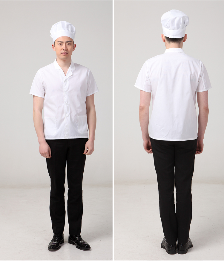 酒店厨师服短袖男夏季食堂厨房工作服短袖厨师工作服薄款透气白色