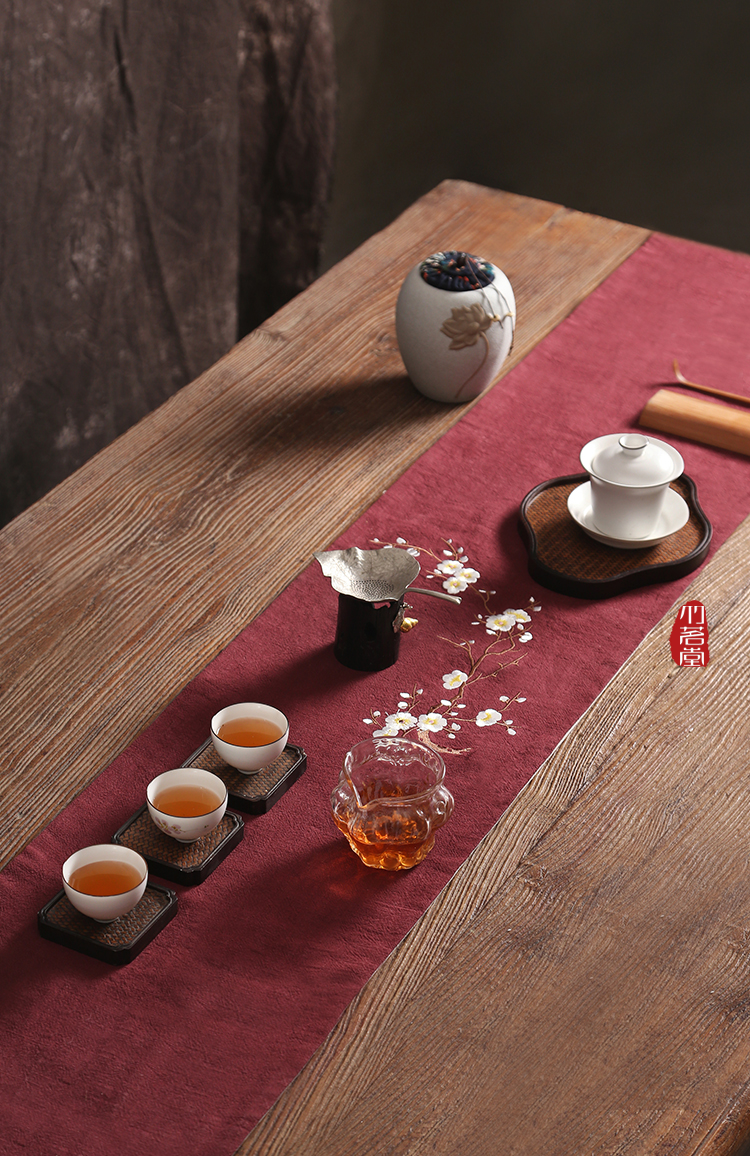 禅意棉麻布艺刺绣茶席桌旗桌布茶巾干泡茶壶垫中式隔热帘功夫茶具-zmt