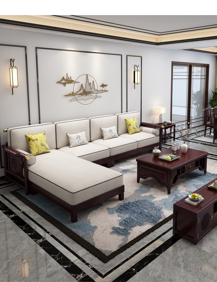 三维工匠全实木沙发新中式沙发简约现代中式轻奢客厅家具实木布艺沙发