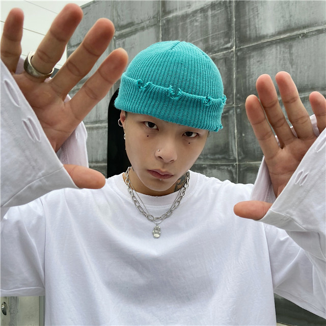 suntek毛线帽男士秋冬韩版色破洞针织瓜皮帽雅痞帽潮牌嘻哈冷帽女保暖