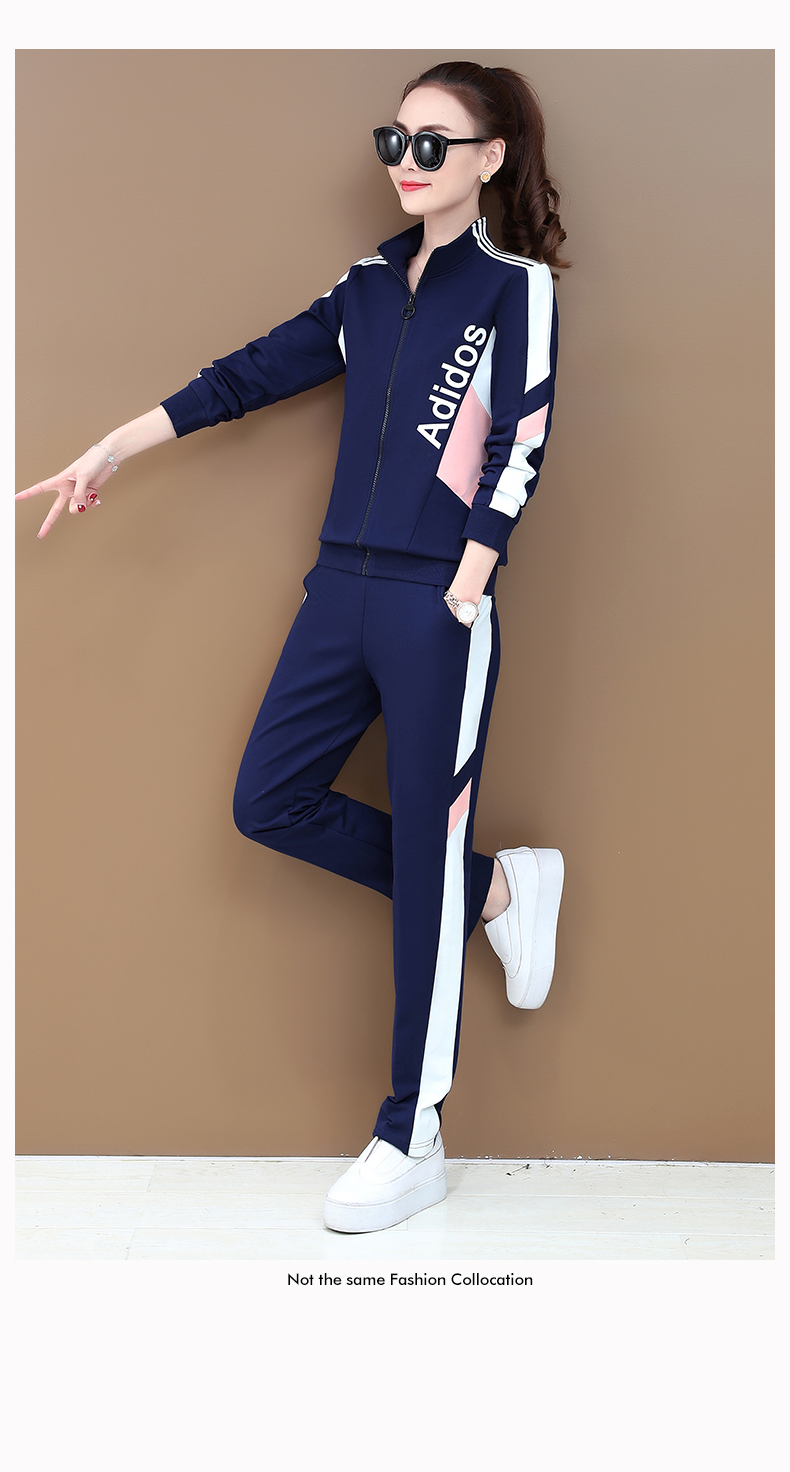 珂卡慕kekamu休闲运动服套装女2020新款春秋时尚拼色立领长袖卫衣跑步