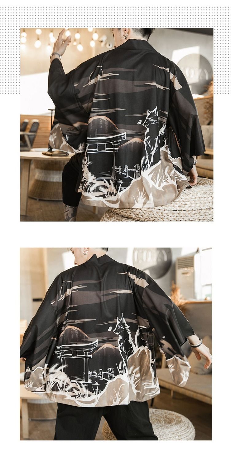 和服羽织中国风佛系男装开衫防晒衣汉服男古风道袍披风浮世绘日式