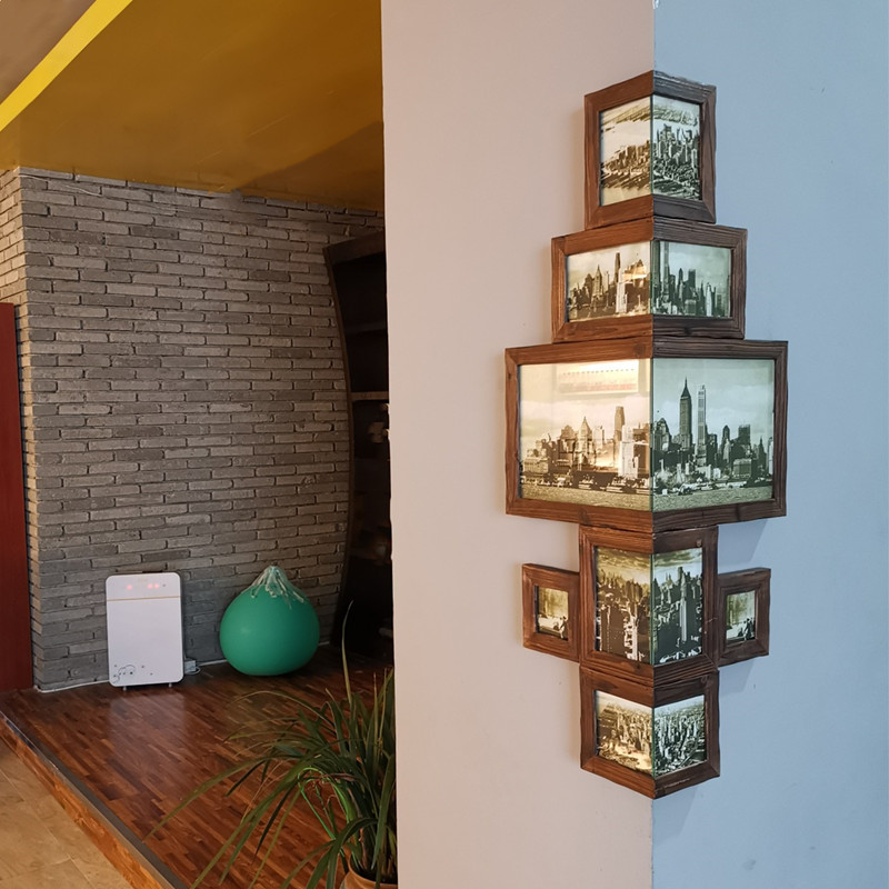 hkpz 美式乡村复古实木转角组合相框墙角挂墙相架画框护墙壁挂