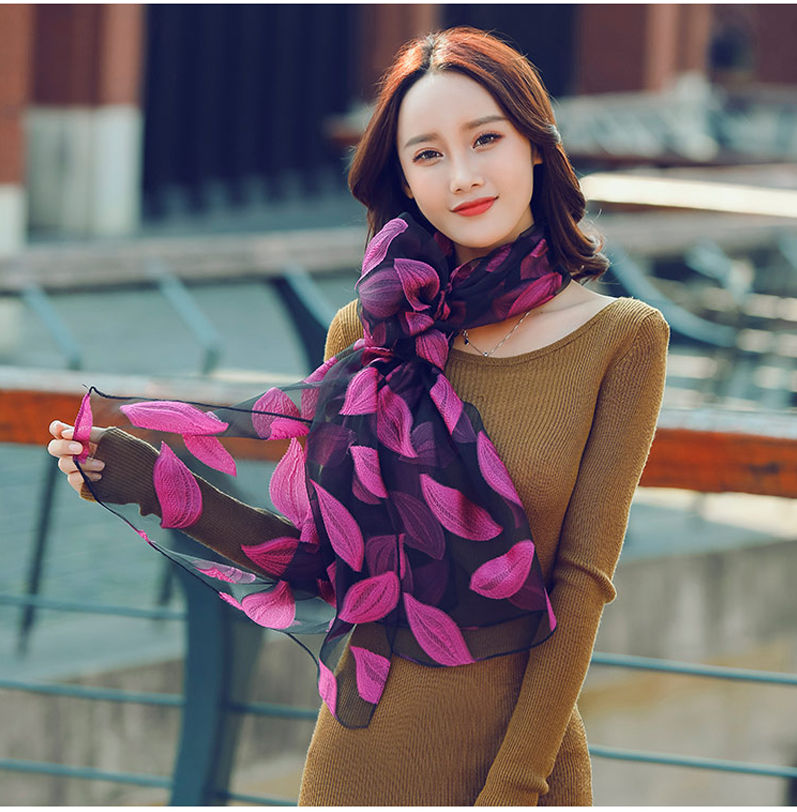 女百搭2020新款长款春秋冬季多功能围巾韩版披肩两用薄款纱巾树叶黄色