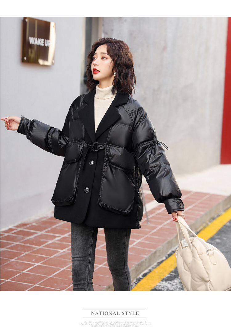 子沫雨羽绒服女短款韩版拼接假两件2021冬季新款廓形保暖加厚洋气90白