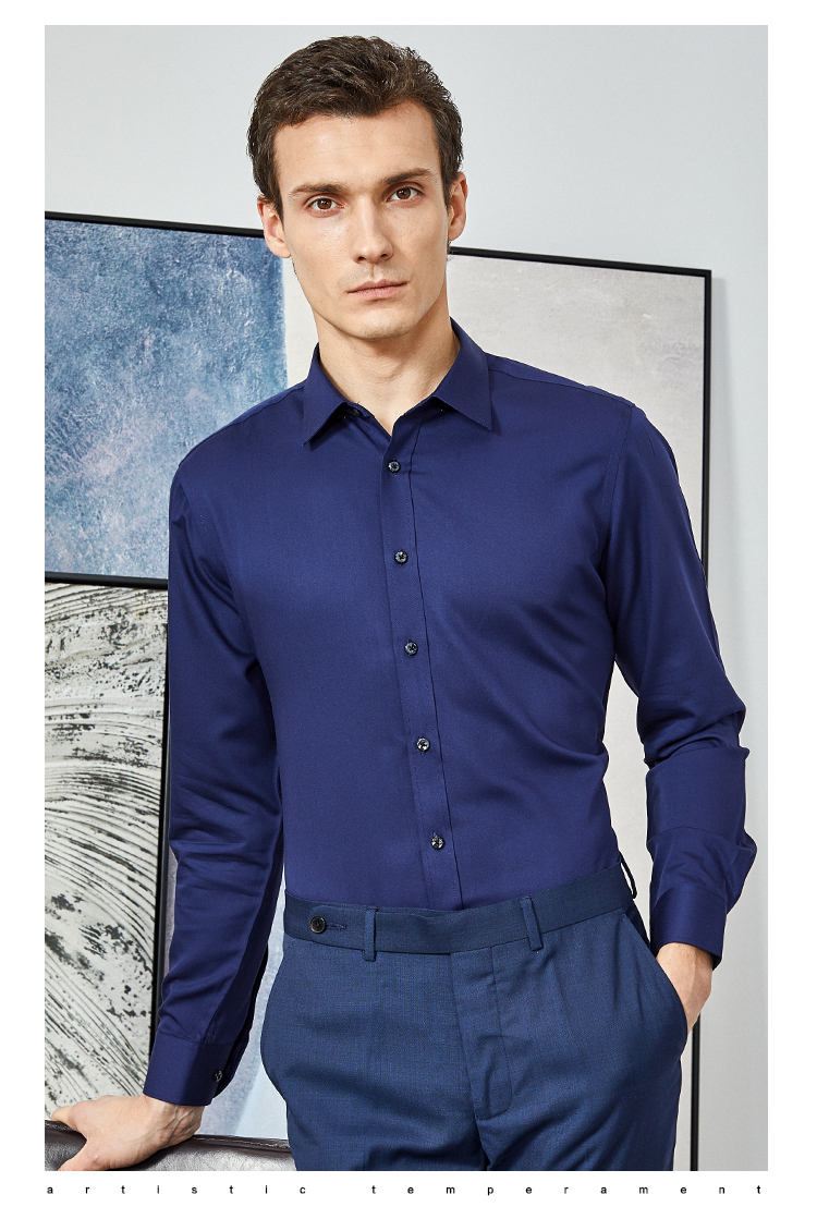 雅鹿男装衬衫男竹浆纤维垂顺质感免烫抗皱男士正装长袖衬衫218250189