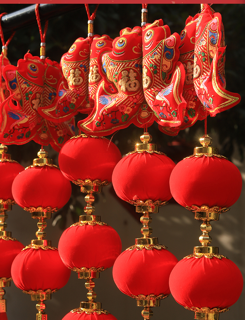 2020年新年春节过年喜庆装饰用品鼠年过节元旦小红灯笼串挂饰挂件彩浆
