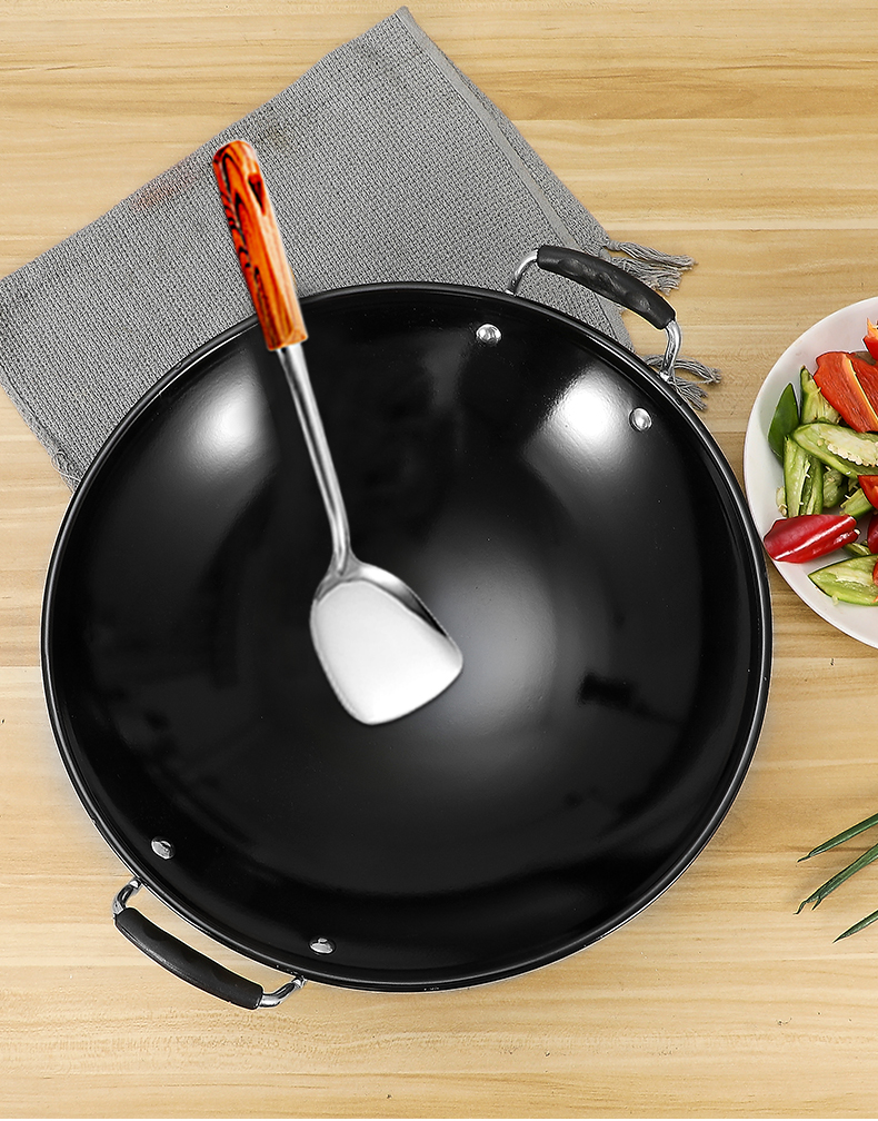 haoyangdao搪瓷不粘炒锅双耳炒菜锅无涂层不生锈精铁锅老式家用圆底超