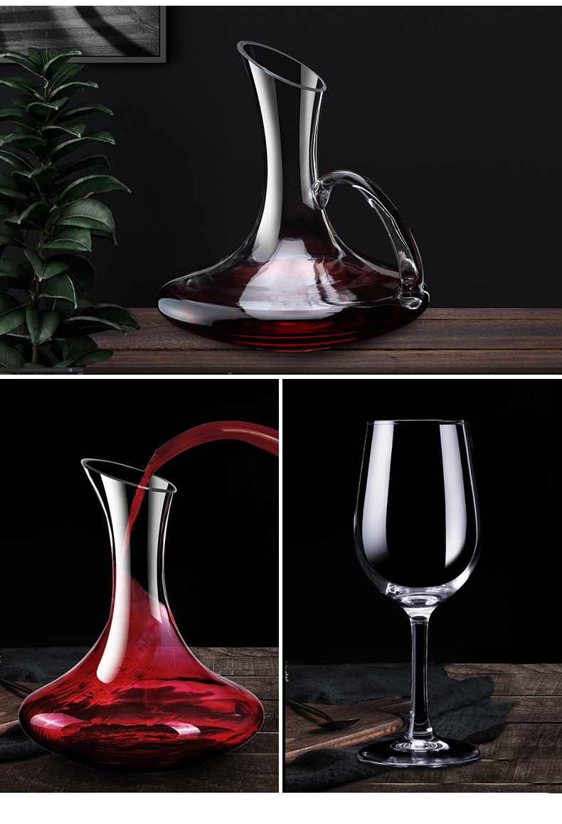 草菇家居器皿 创意一体红酒杯醒酒器杯架悬挂倒挂高脚杯6只装家用红酒