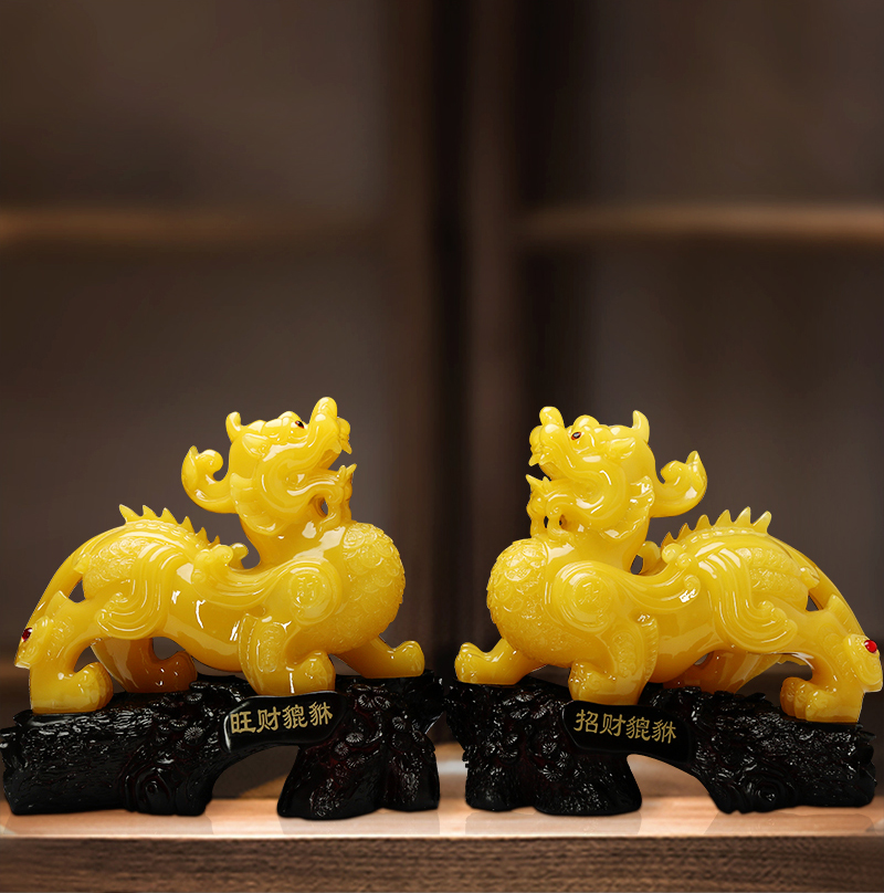 洁中舒 旺财貔貅摆件一对客厅装饰聚财镇宅辟邪玉石皮丘店铺开业礼品