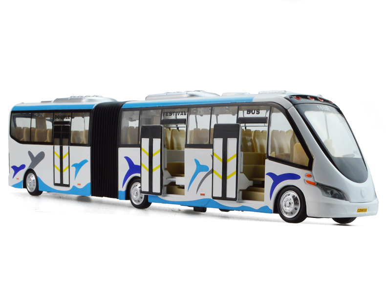 彩珀双节巴士合金车模型玩具旅游巴士大巴校车玩具男孩儿童礼物天蓝色