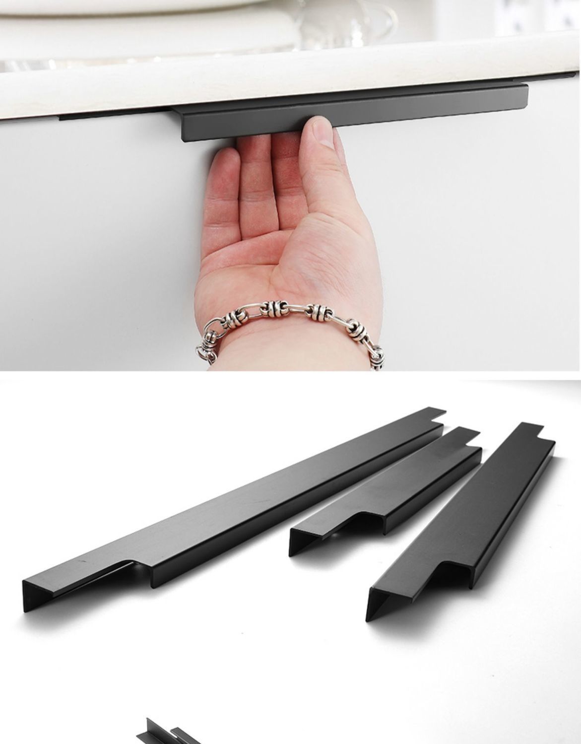 《隐形加长拉手柜门衣柜门把手嵌入式黑色柜子暗拉手橱柜简约免打孔