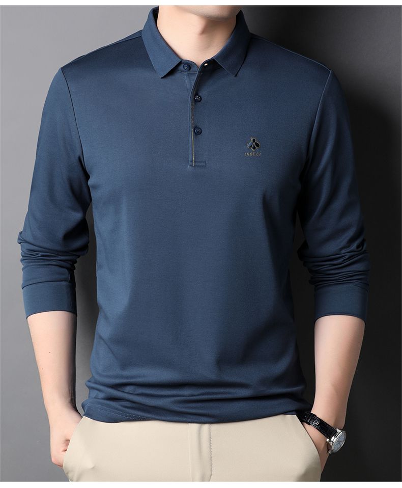 花花公子品质男装纯色polo领长袖t恤男时尚休闲中青年男士体恤衣服男