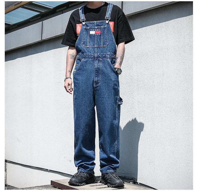 newlake牛仔背带裤男潮牌欧美街头嘻哈吊带裤韩版宽松潮流工装连体裤