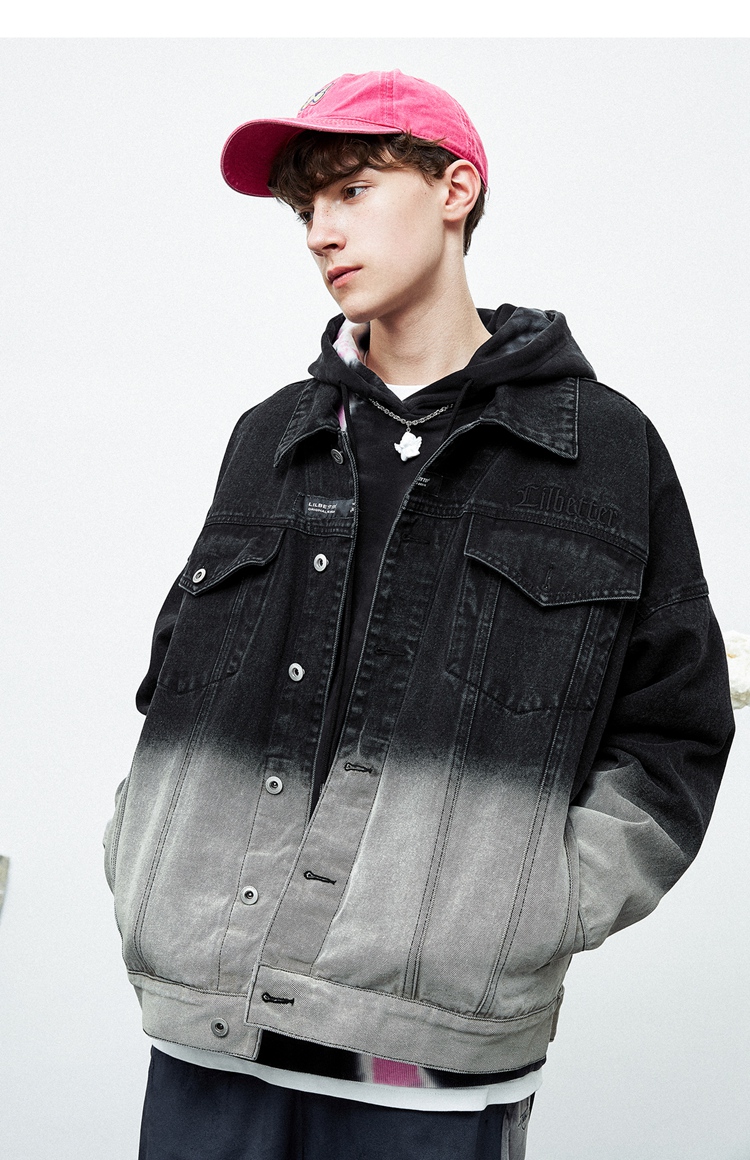 lilbetter牛仔外套男春装男生衣服搭配外衣渐变色帅气褂子夹克男