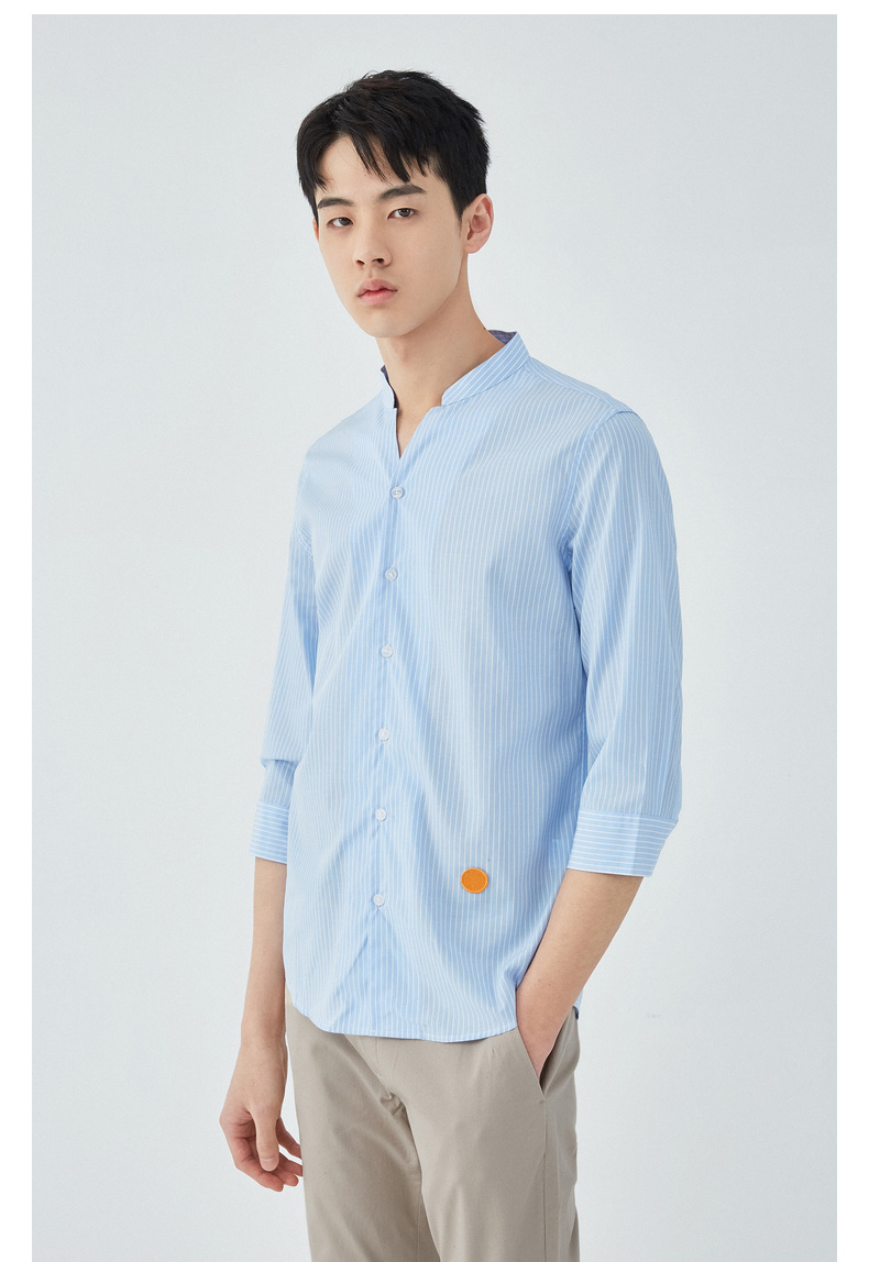 季末下架gxg男装夏季蓝白条长袖衬衫182103003