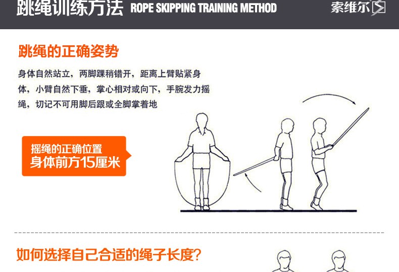 索维尔跳绳pvc钢丝无绳跳绳健身器材套装竞速绳运动体育用品体能训练