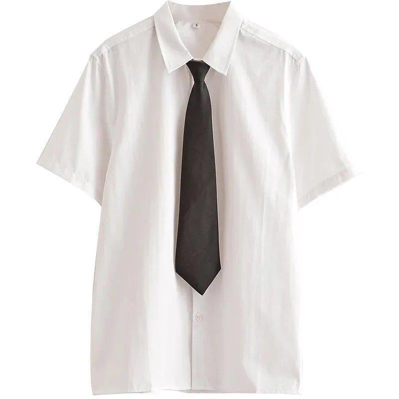 衬衫领带帅t白衬衫男潮流帅气学生学院风宽松韩版短袖男班服潮184白