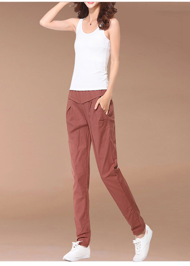 芷臻zhizhen白裤子女装2021秋季松紧带哈伦裤长裤宽松大码亚麻棉麻