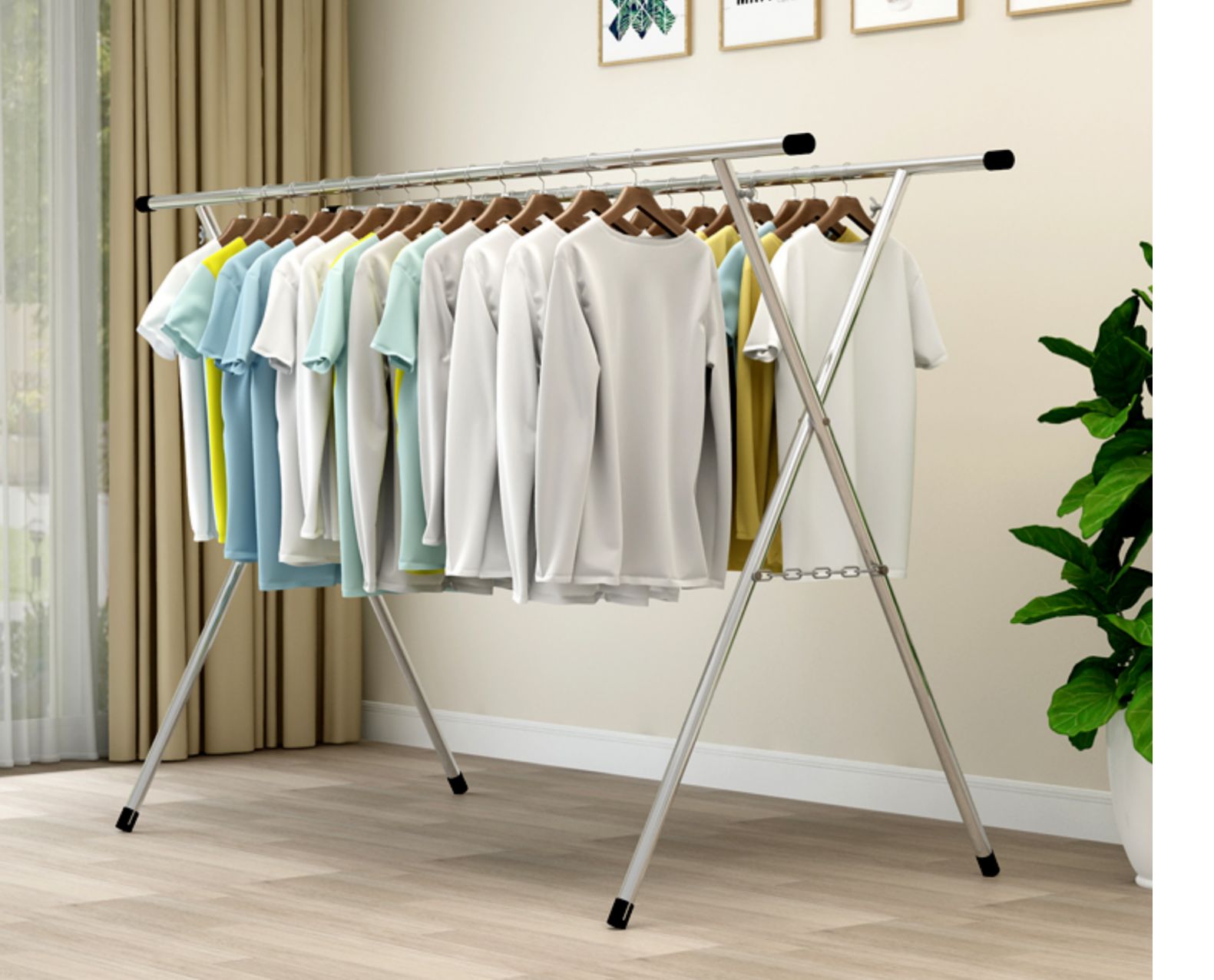 镀锌钢管晾衣架落地折叠室内室外阳台晒衣架双杆晒被子摆摊挂衣架