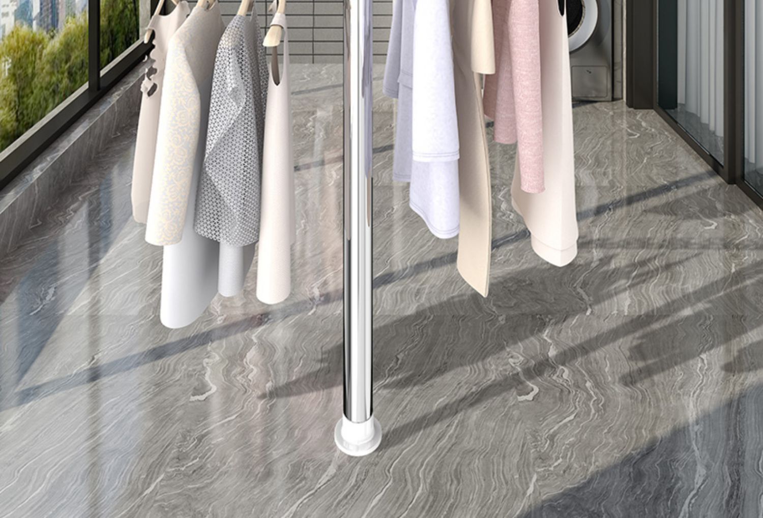 顶天立地伸缩晾衣架落地家用卧室阳台室内晒挂器不锈钢简易单杆 三维