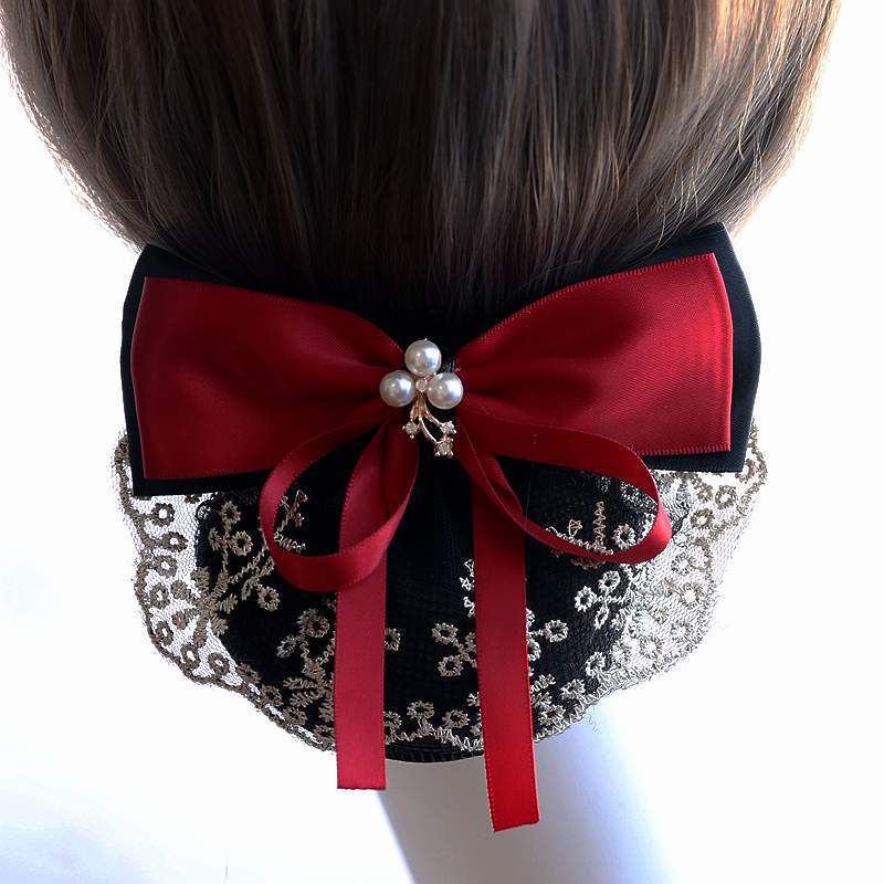 职业头花带发网花蕾丝蝴蝶结护士发卡上班配制服盘发头饰发饰品女酒