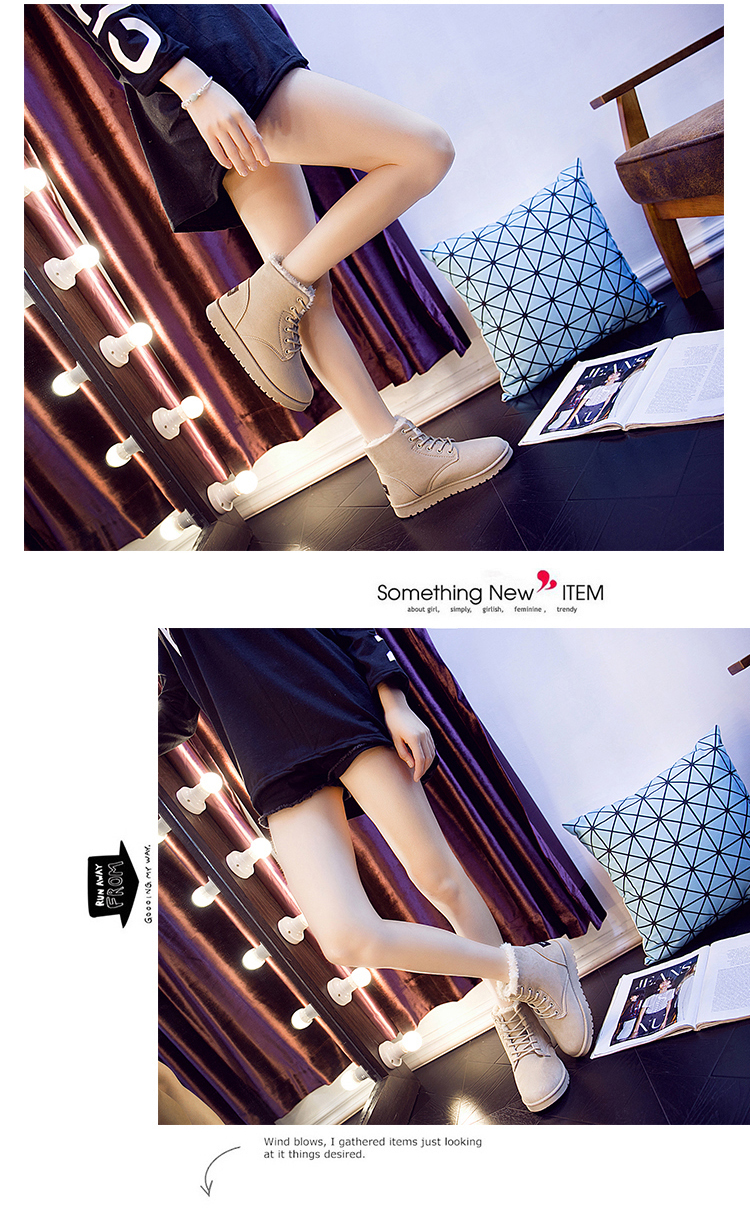 crape myrtle2018春秋季新款欧美明星雪地短靴平跟系带经典女靴棉靴