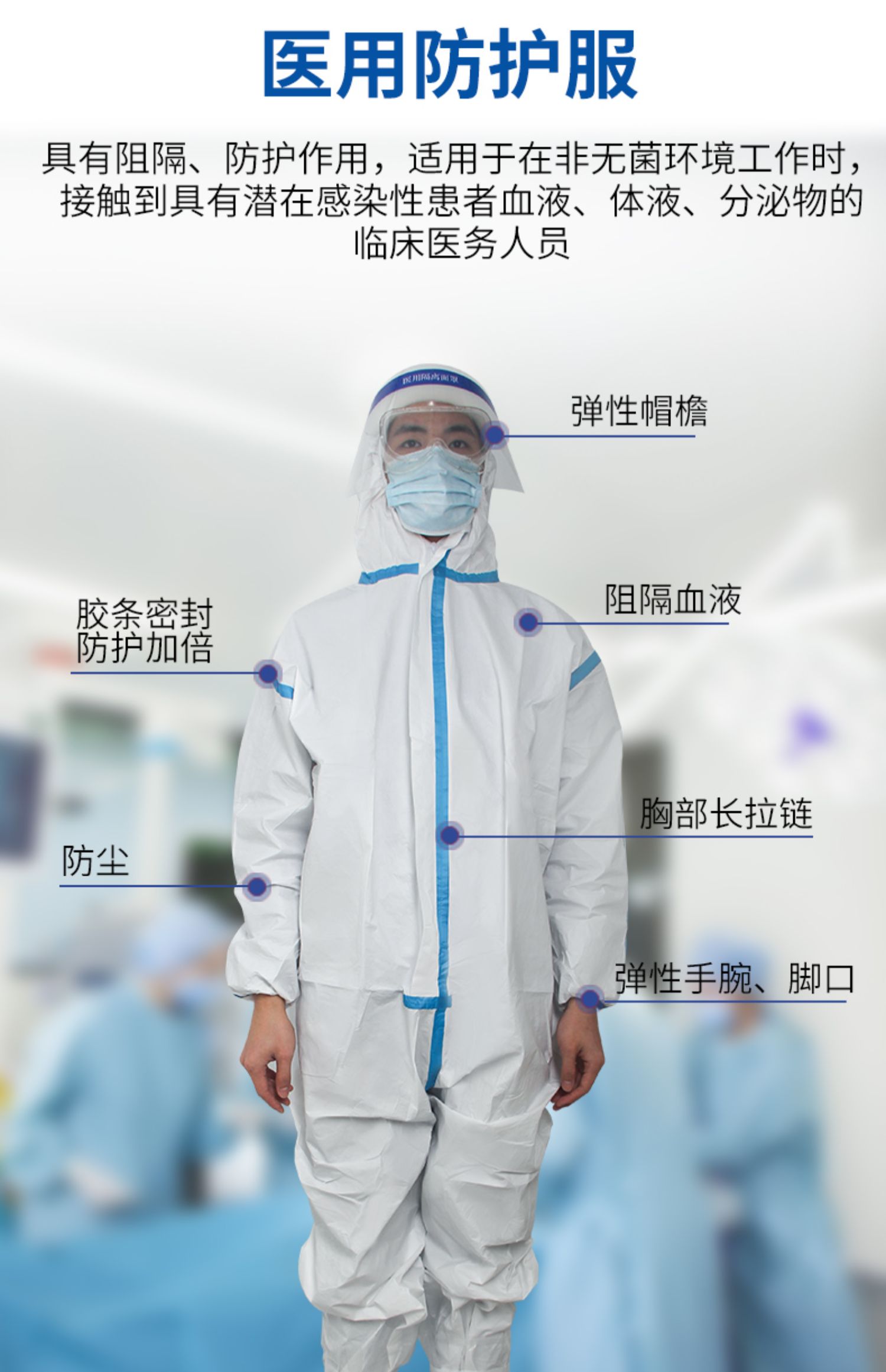 一次性医用隔离衣连体防护医院隔离服防病毒防护防疫连体全身隔离衣带